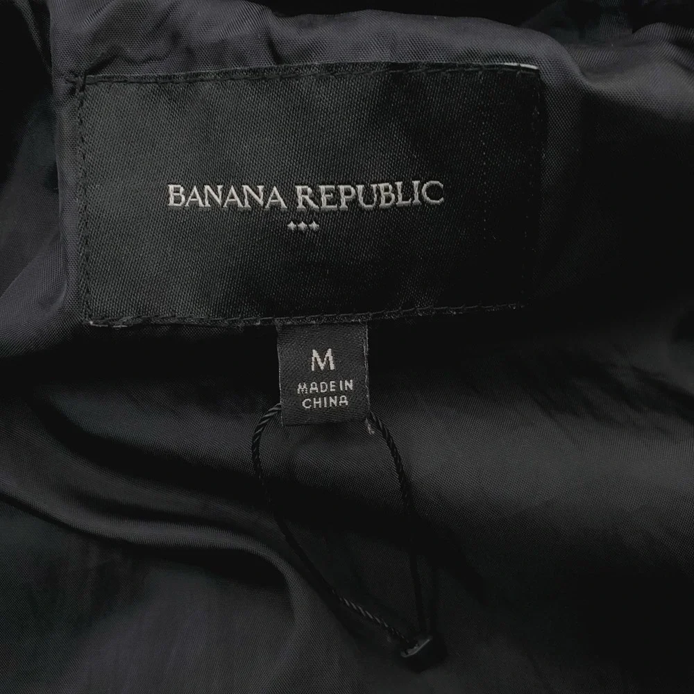 Banana Republic Jacket Mens Medium Black Chevron Herringbone Quilted Puffer